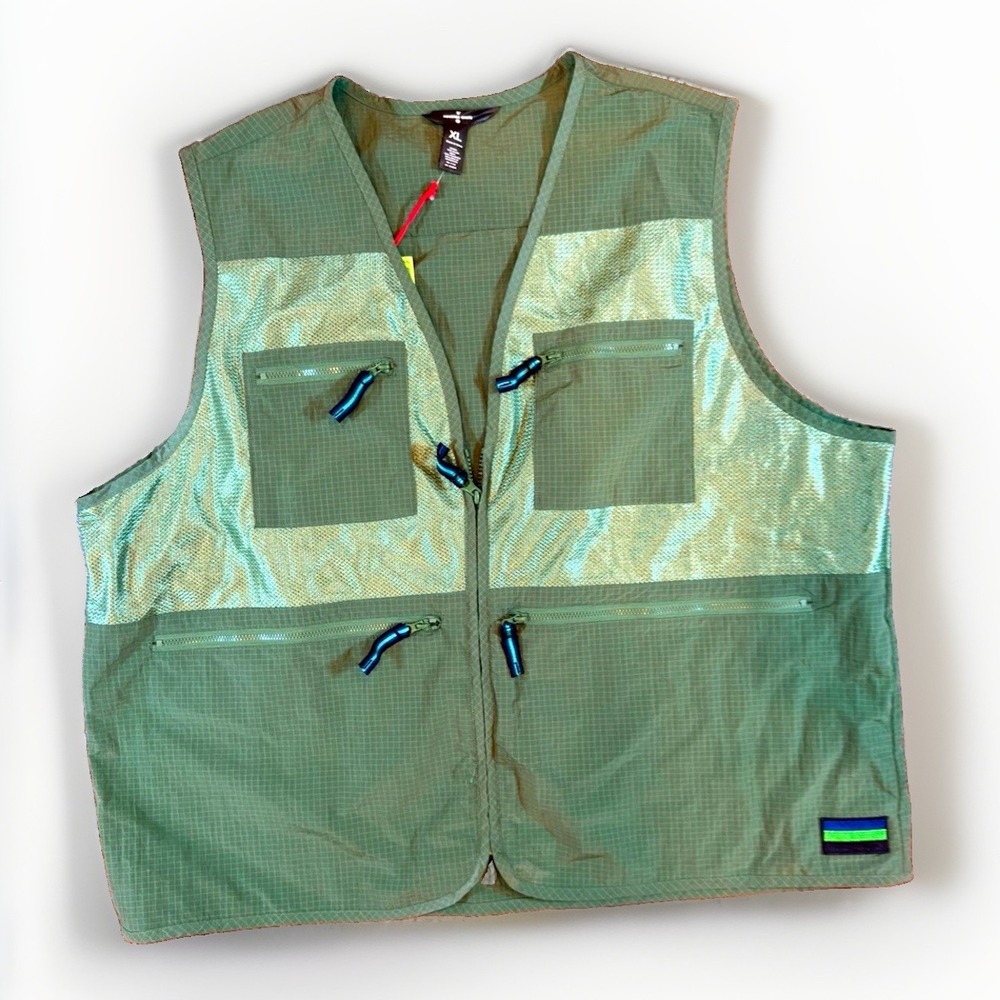Houston White Men's Utility Ripstop Full Zip Vest Green XL Pockets Collarless